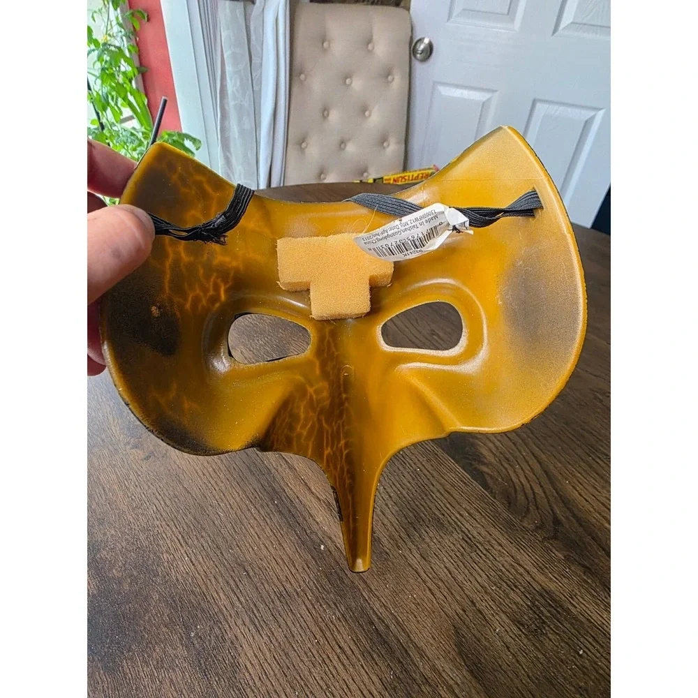 Black & Gold Crackle Plague Doctor Mask With Long Nose & Elastic Strap